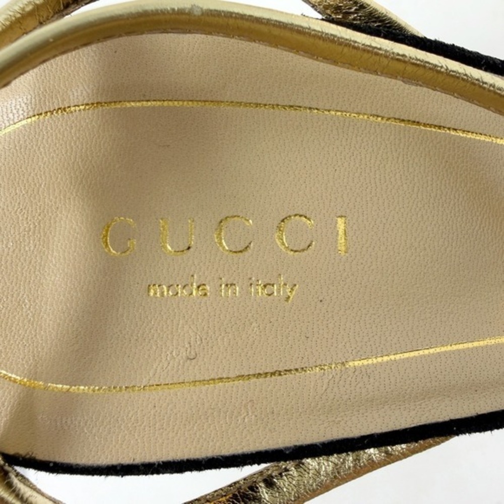 Gucci Black Suede Platform Heels Gold‎ Heel Panther Charm Sandals 38 - Picture 10 of 11